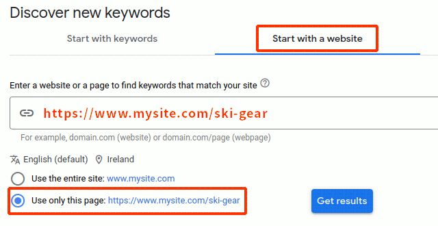 Enter url into Keyword Planner